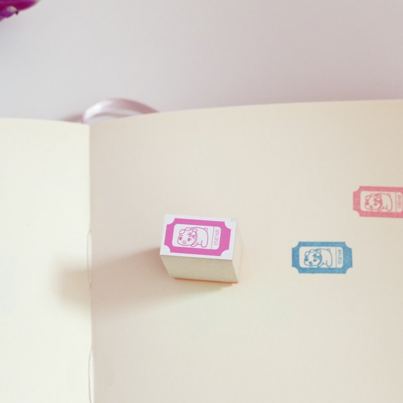 ミニスタンプ チケット豚の貯金箱 - 印章/印台 - 木頭 白色