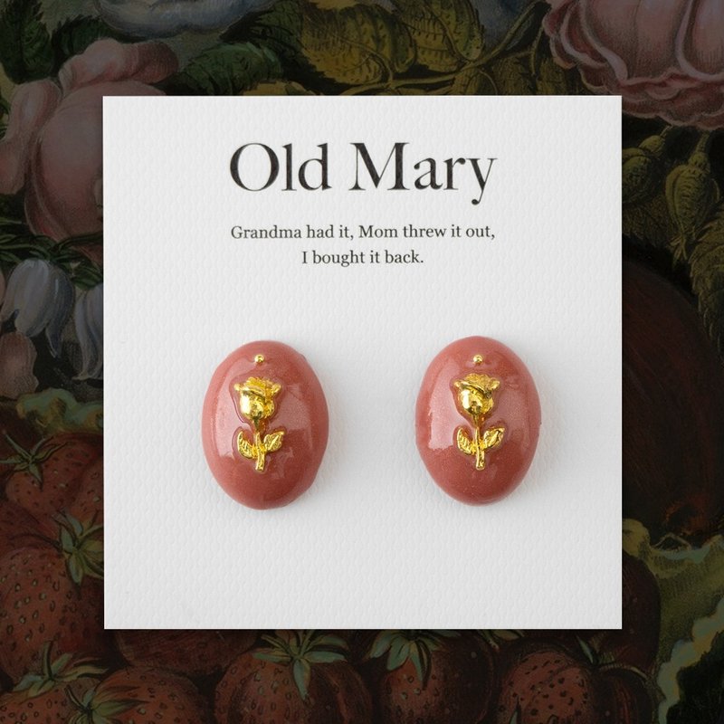 耳環 | Petit Rose 乾燥玫瑰粉 | 925純銀抗敏 - 耳環/耳夾 - 樹脂 粉紅色