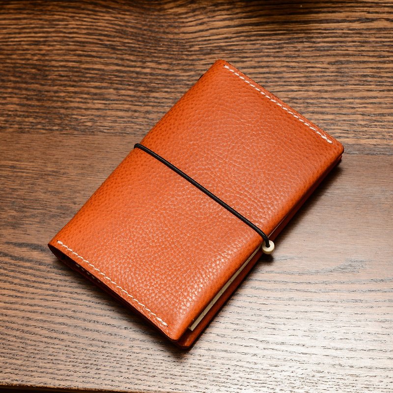 Handmade orange Brown Minervabox vegetable tanned real leather travel notebook passport holder document bag - อื่นๆ - หนังแท้ สีส้ม