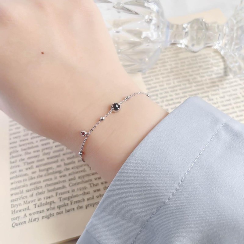 茶晶mix石榴石925純銀蛋糕雙寶石圓珠手鍊 - 手鍊/手環 - 寶石 銀色