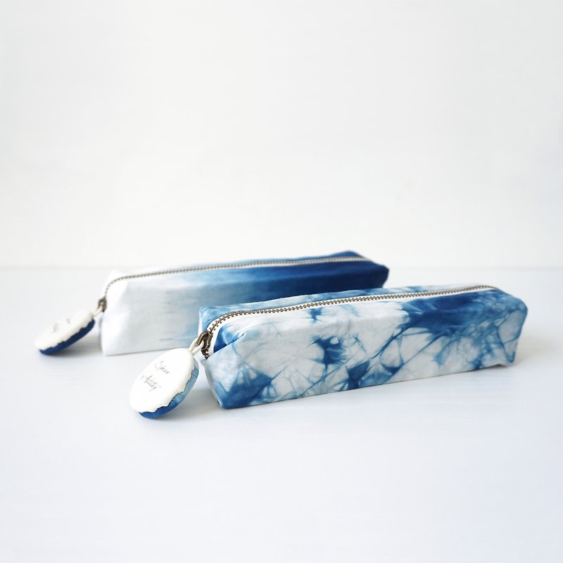 S.A x Ink Painting/ Spruce Forest (S), Indigo dyed Handmade Pencil Case - Pencil Cases - Cotton & Hemp Blue