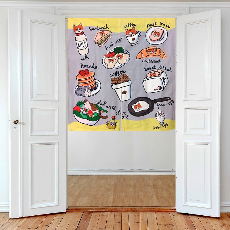 door curtain curtain cat breakfast - Doorway Curtains & Door Signs - Cotton & Hemp Multicolor