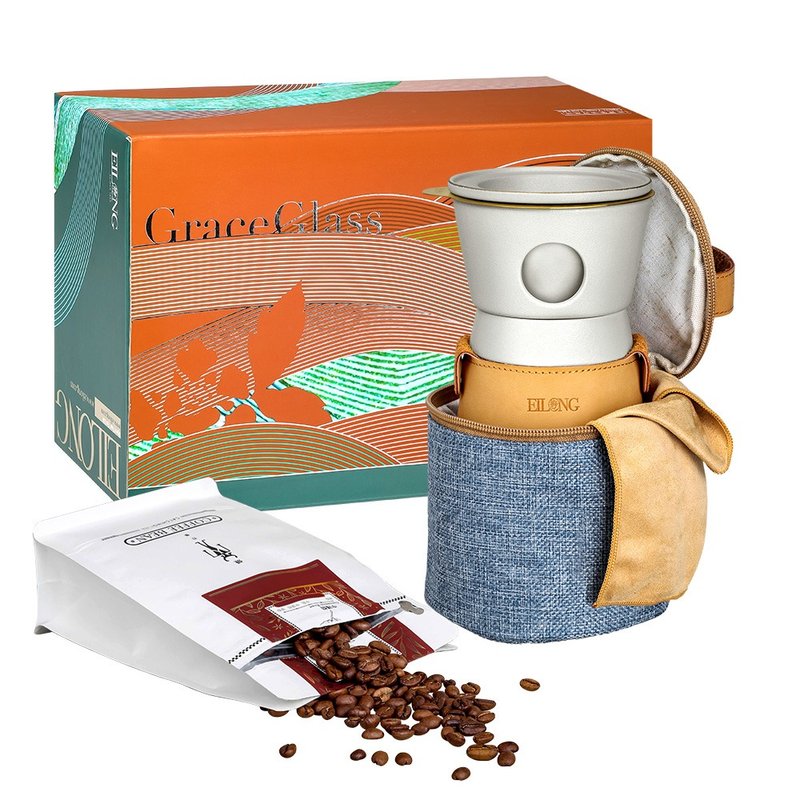 Coffee Gift Box H-Liquid Gold Coffee Travel Set/Half Pound Coffee Beans - Coffee Pots & Accessories - Pottery Multicolor