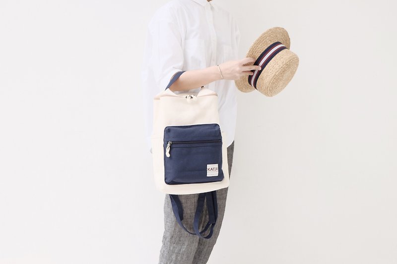 BUCKET BEAM BAG : WHITE x NAVY COLOR - Messenger Bags & Sling Bags - Other Materials Blue