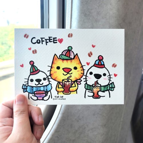 CAT x KUMA 明信片 -- 一起喝杯咖啡吧