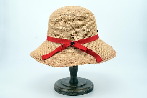 Bonnie編織工坊 盛夏果實拉菲亞草帽-荔枝(可折、裝飾收納帶)