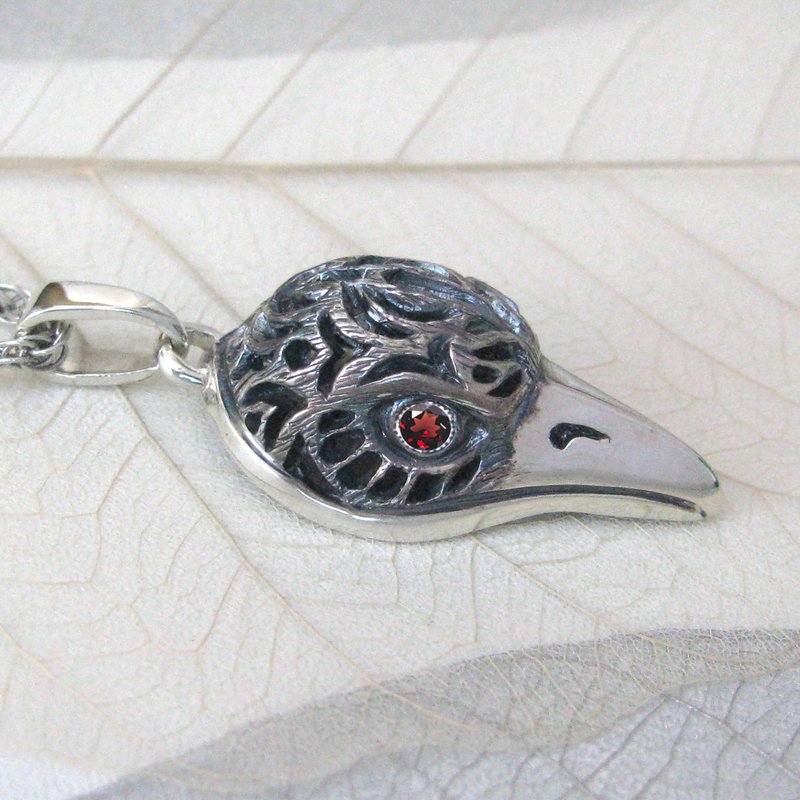 Raven Silver Pendant.Odin Silver Pendant.Crow Silver Pendant.Raven Skull Pendant - 項鍊 - 純銀 銀色