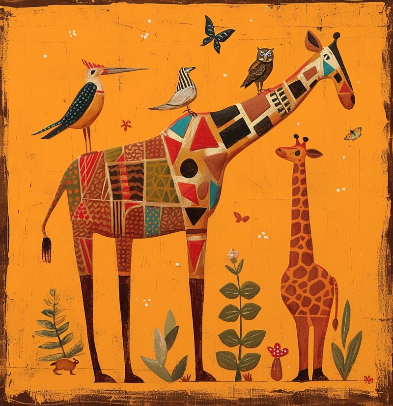 American Zoo-Giraffe [High Definition Giclee Oil Painting Series] Art Hanging Painting Children's Room Hanging Painting - Posters - Cotton & Hemp 