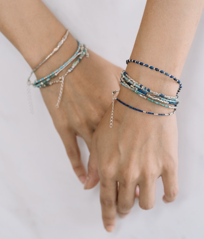 Turquoise or lapis lazuli and cube silver beads bracelet (B0071) - Bracelets - Silver Multicolor