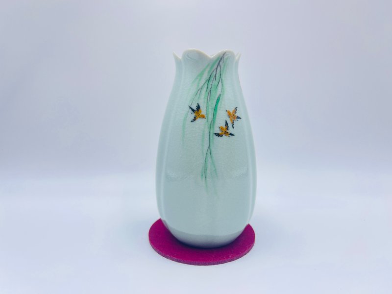 陶瓷手工繪畫汝窯小花插 - 擺飾/家飾品 - 瓷 綠色