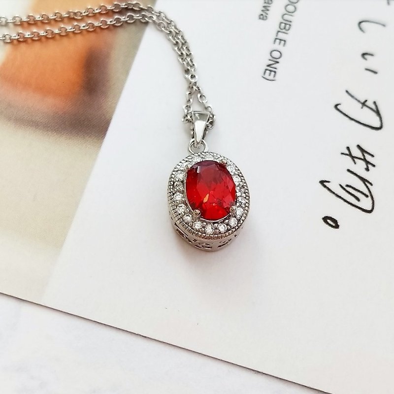 DoriAN Elegant Lady Orange Red Diamond 925 Sterling Silver Necklace with Sterling Silver Guarantee Card Exquisite gift packaging - Necklaces - Sterling Silver Red