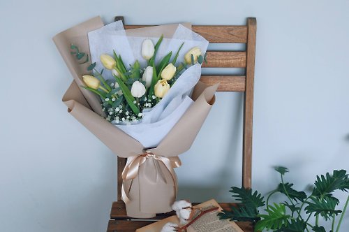和花定製所 Herhua&Floral 熱銷款 雙色鬱金香韓風包裝花束-限雙北地區配送