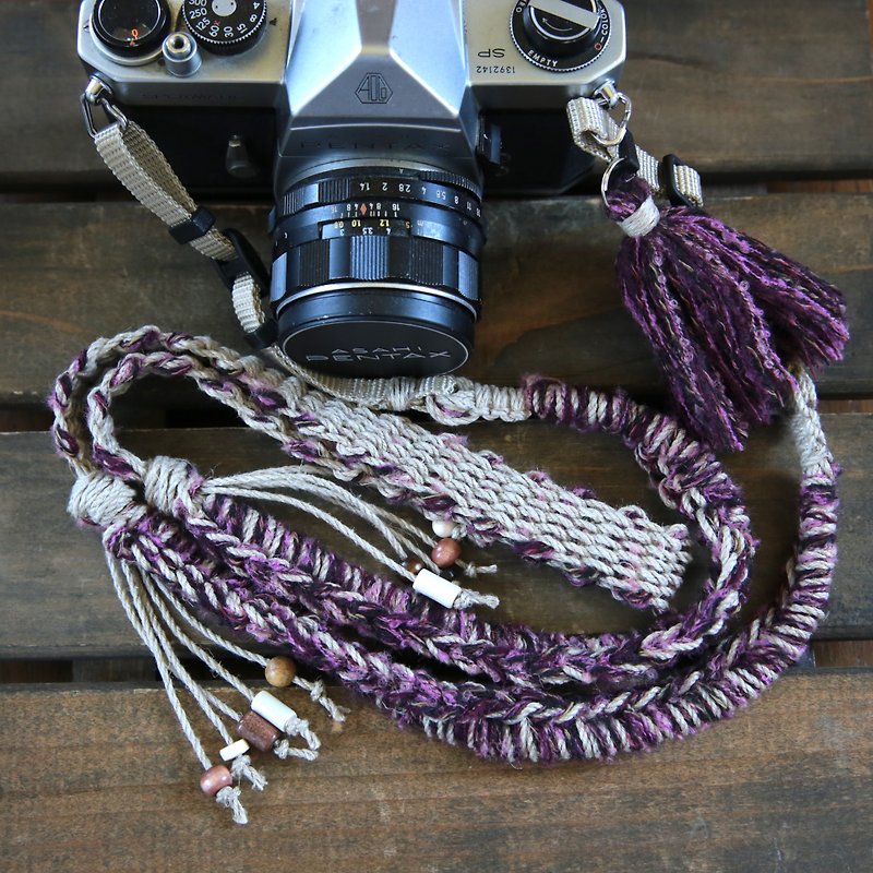 Hand-spun knitted hemp string camera strap - purple system / belt - Camera Straps & Stands - Cotton & Hemp Purple