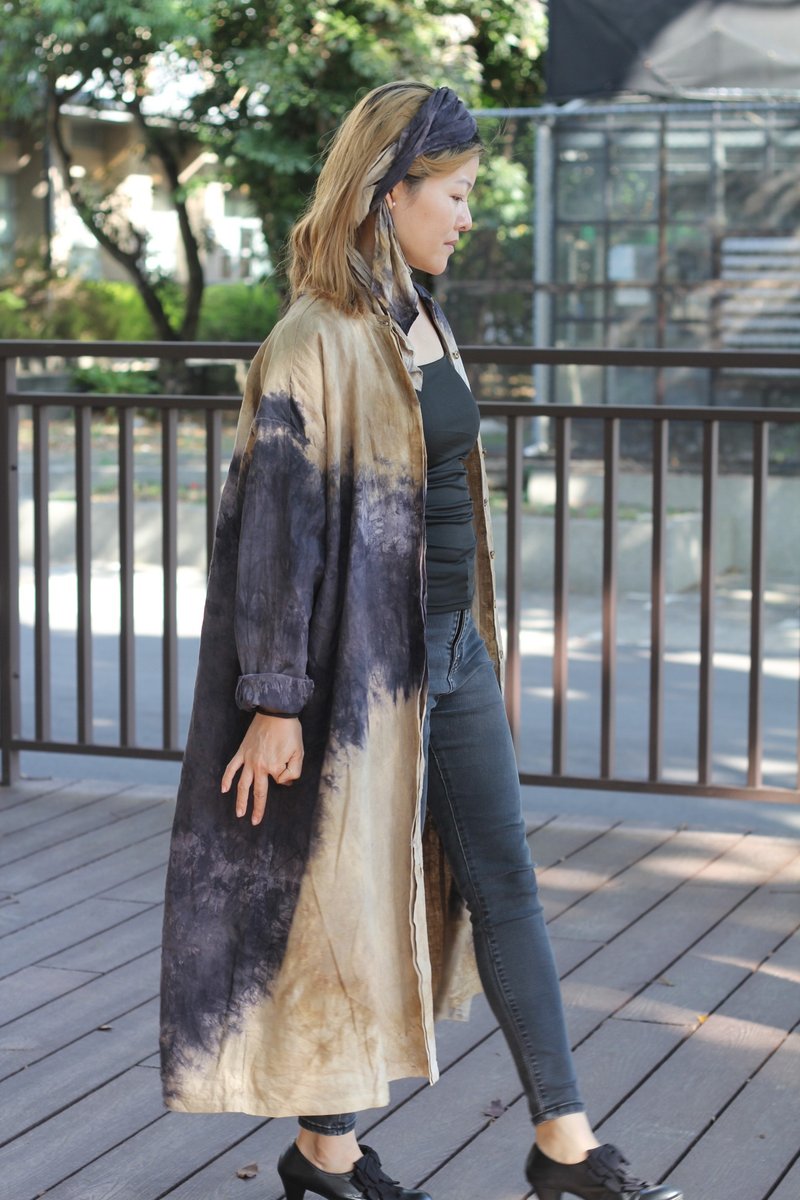 前開きワンピース - ジャケット - コットン・麻 