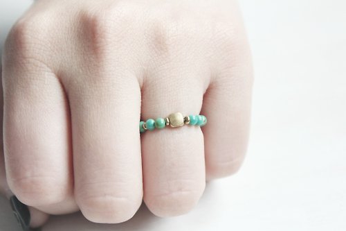 【祖母綠了Emerald3】 Turquoise土耳其石經典天然石彈性戒指
