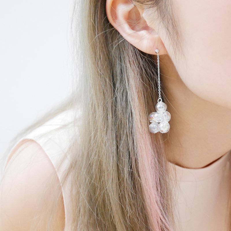 925 Sliver Metallic 002 Bubble Bubbles Earrings - ต่างหู - แก้ว หลากหลายสี