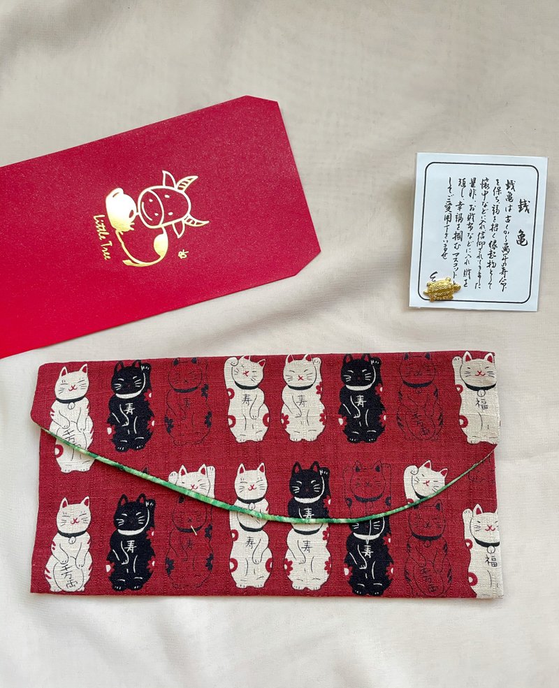 [Good day hand-made] Japanese lucky cat. Cloth-made red envelope bag, passbook bag/cash storage bag - Wallets - Cotton & Hemp Red