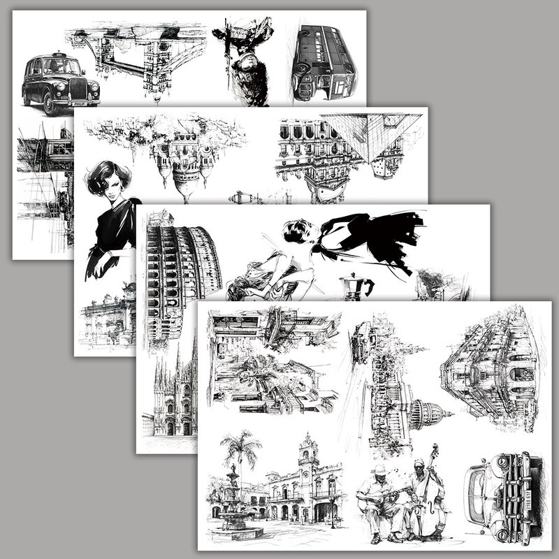 World Landmark Scatch Sticker - PET (philip's store) - Stickers - Paper Black