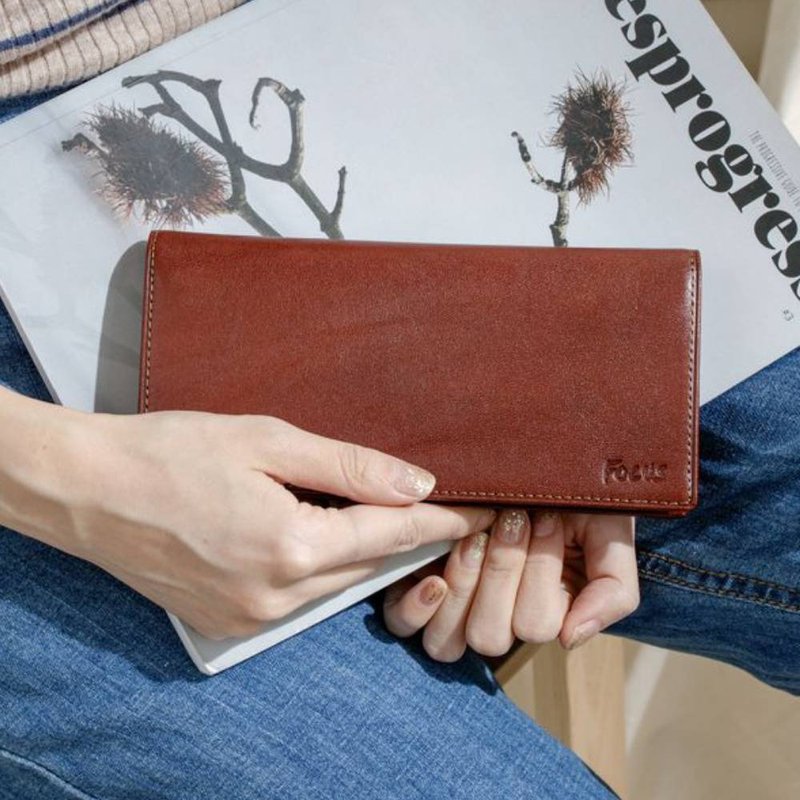 Genuine leather long clip/15-card coin bag/Italian vegetable tanned leather/long clip wallet - กระเป๋าสตางค์ - หนังแท้ 