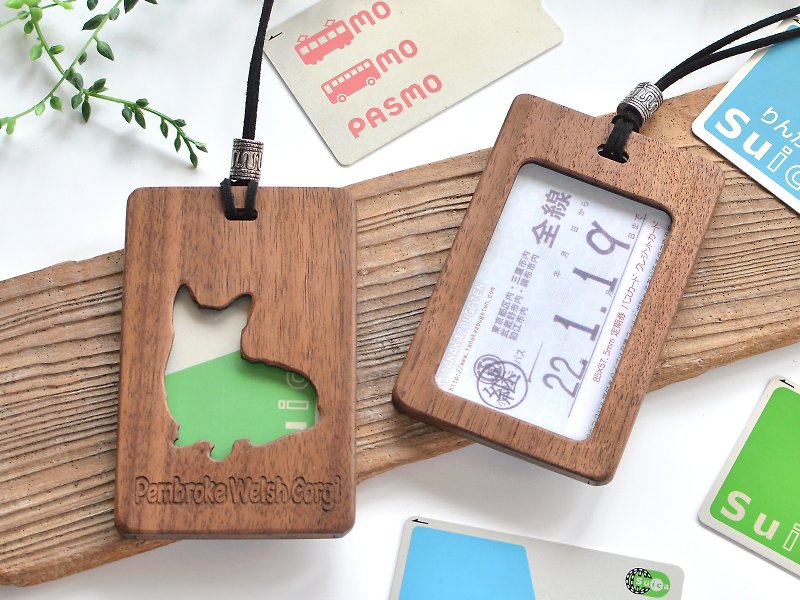 Wooden IC card case [Corgi] Large size - ที่ใส่บัตรคล้องคอ - ไม้ 