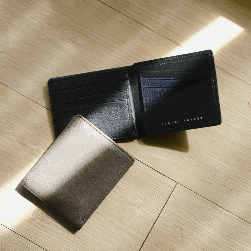 【Men's Gift】Grayson Leather Bi-fold Men's Wallet with Extra Flap (RFID) - Black - กระเป๋าสตางค์ - หนังแท้ สีดำ