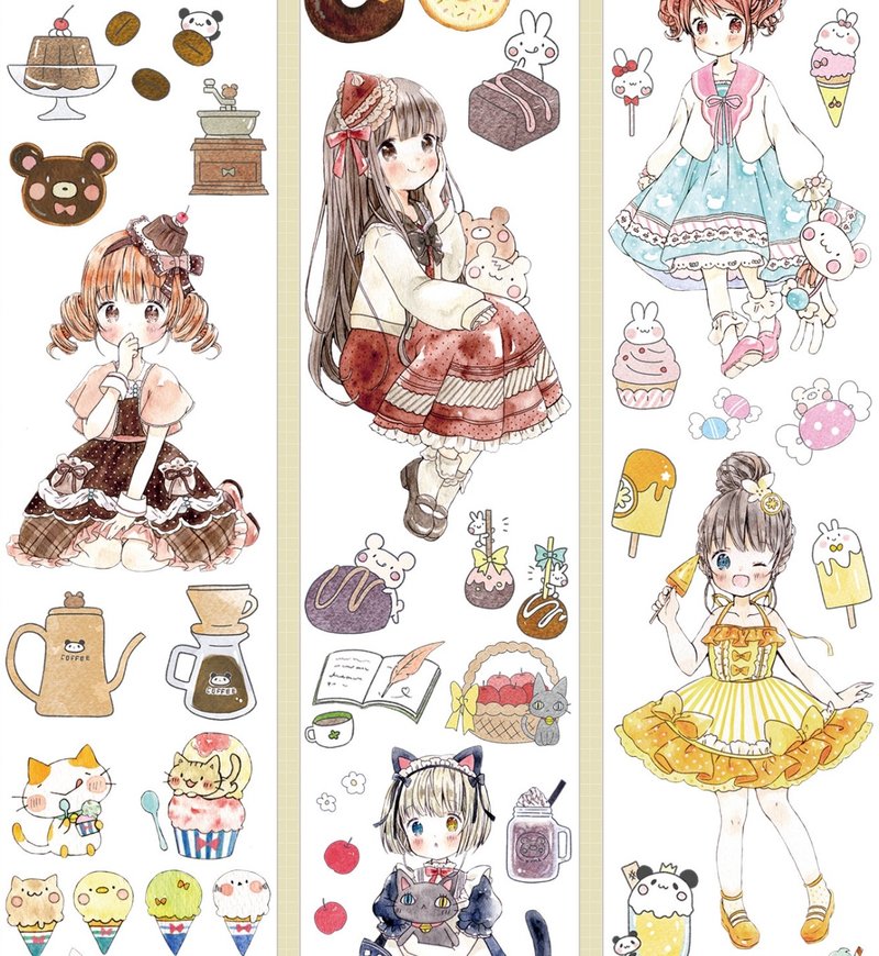 Sweetheart Tea Party PET Paper Tape Glossy - สติกเกอร์ - วัสดุอื่นๆ หลากหลายสี