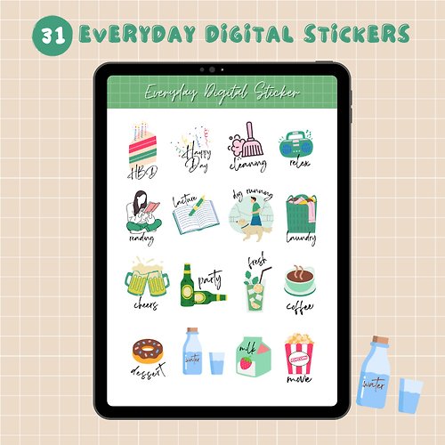 pinggerstudio Everyday Digital Stickers Goodnotes & Notability | Daily Digital Planner Sticker