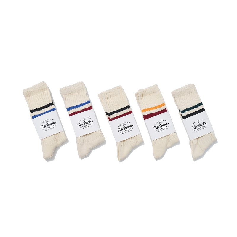 TopBasics Striped Vintage Socks - ถุงเท้า - ผ้าฝ้าย/ผ้าลินิน ขาว