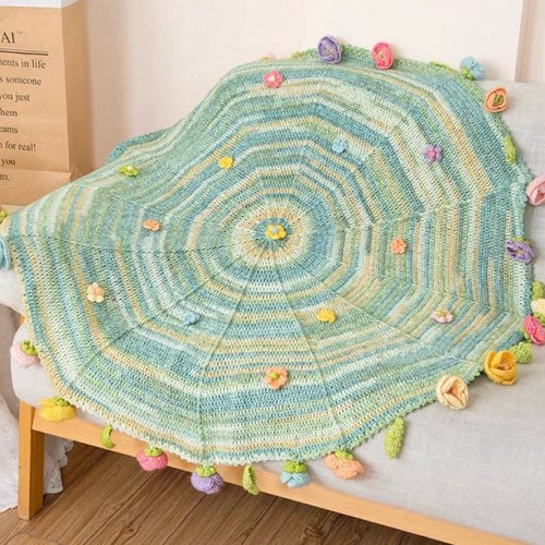 棒針編み.花柄モチーフのブランケット☆ハンドメイド hus:]編みものキット sawada itto×Jul Knittingコラボ・モチーフ