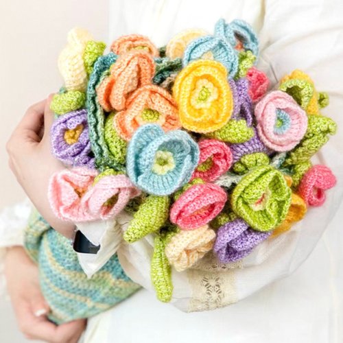 棒針編み.花柄モチーフのブランケット☆ハンドメイド 手作りDIYブーケブランケットウールかぎ針編み素材パッケージ