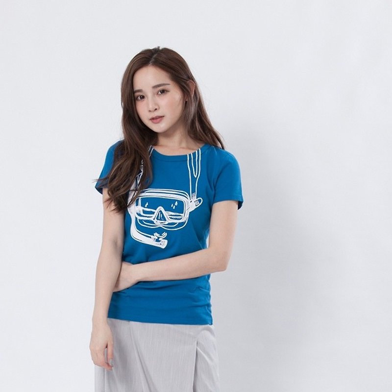 Diving mirror peach cotton T-shirt Women / Blue - Women's T-Shirts - Cotton & Hemp Blue