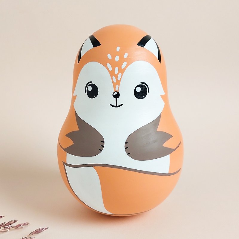 Roly- poly toy - Fox toy with a bell inside - Wooden toy - ของเล่นเด็ก - ไม้ สีส้ม