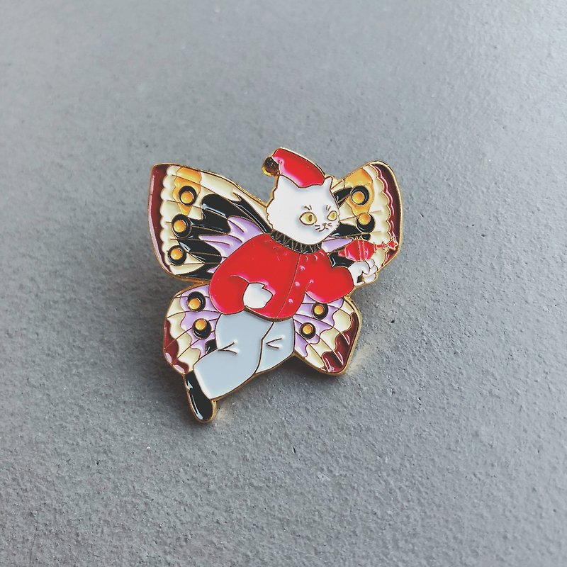 #25 Flying white cat pin/brooch/pin - เข็มกลัด - โลหะ 