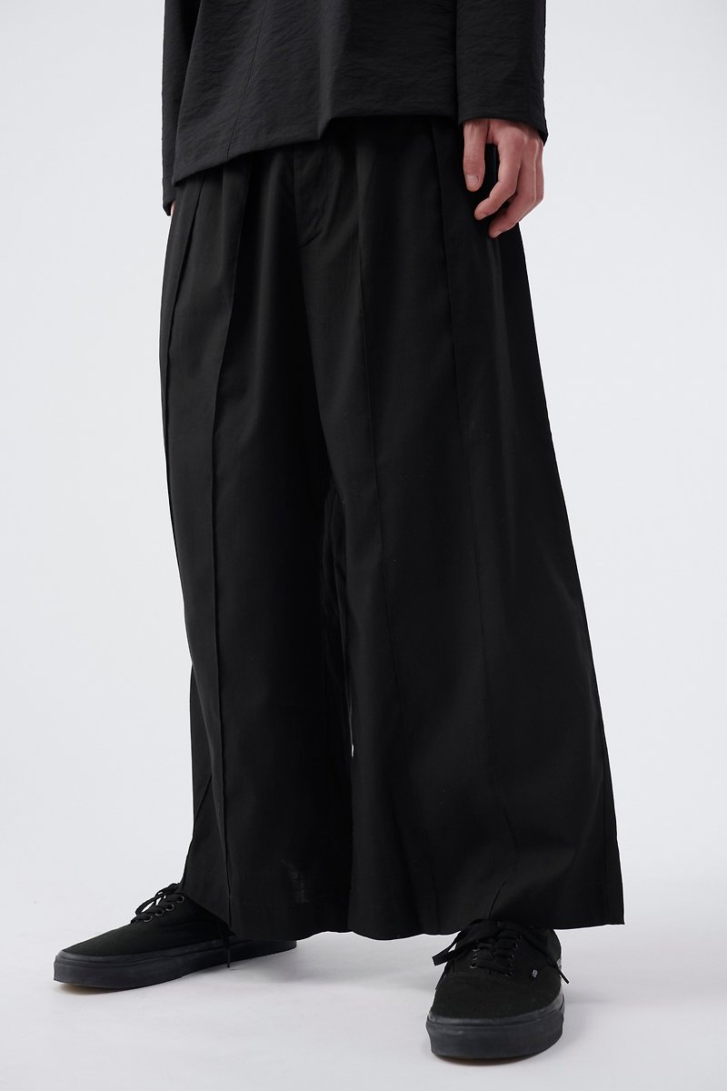 กางเกงขากว้าง - กางเกงขายาว - ผ้าฝ้าย/ผ้าลินิน สีดำ