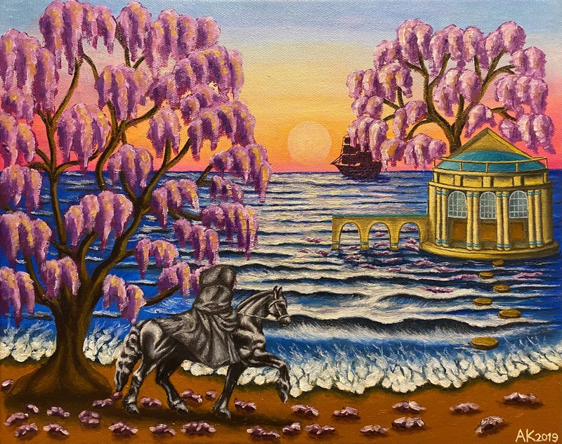 Visiting, original oil painting, oil on canvas, horse, landscape, romance - 壁貼/牆壁裝飾 - 其他材質 多色