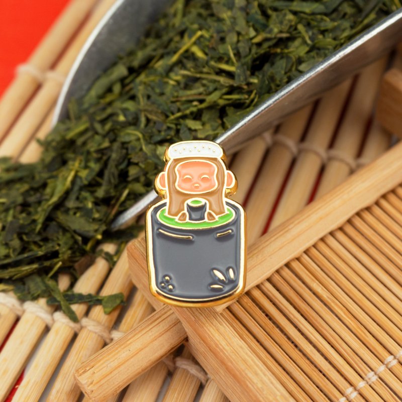 Matcha Monkey Enamel Pin – Monkey soaking in matcha onsen | 抹茶猴子 | 抹茶猿温泉 - 徽章/別針 - 其他金屬 黑色