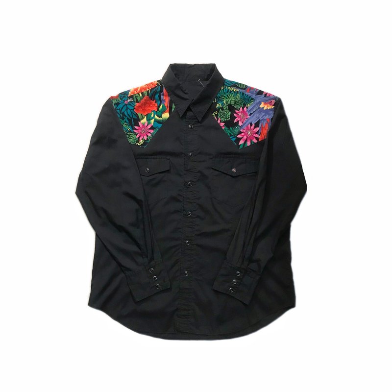 Vintage pattern patchwork western shirt 古著拼布西部襯衫 - 男襯衫/休閒襯衫 - 棉．麻 黑色