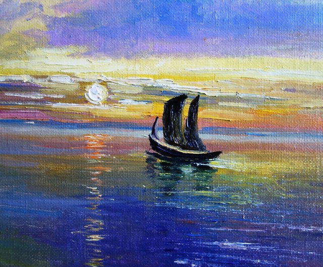 まーちゃんさま】* vintage ❀ ヨットとカモメ 海の風景画 油絵 | nate 