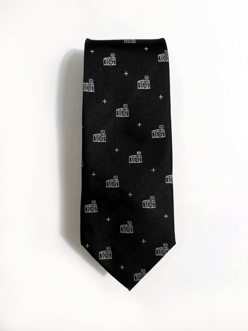 經典相機蠶絲領帶 Neckties - 領呔/呔夾 - 絲．絹 黑色
