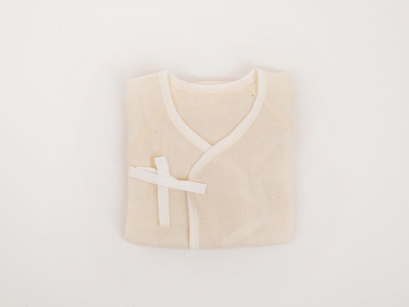 日本製新生兒有機棉紗布衣 - 嬰兒連身衣/包被/包巾 - 棉．麻 卡其色