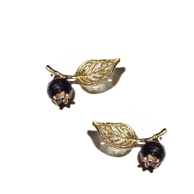 Handmade jewelry enamel series enamel blueberry earrings starry sky pre-order - Earrings & Clip-ons - Enamel Black