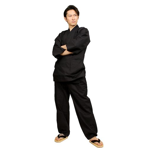 fuukakimono 日本 和服 男性用 綿 作務衣 套裝 M L LL 黒