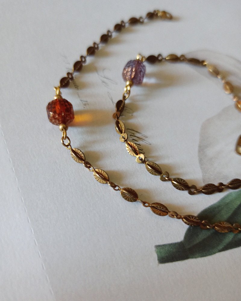 Antique beaded Bronze bracelet/amber sugar-customizable bracelet - Bracelets - Copper & Brass Orange