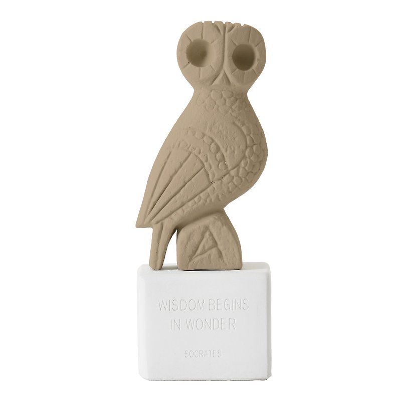 Ancient Greek Owl Ornament Owl Myron (赭)-Handmade Ceramic Statue - Items for Display - Pottery Khaki