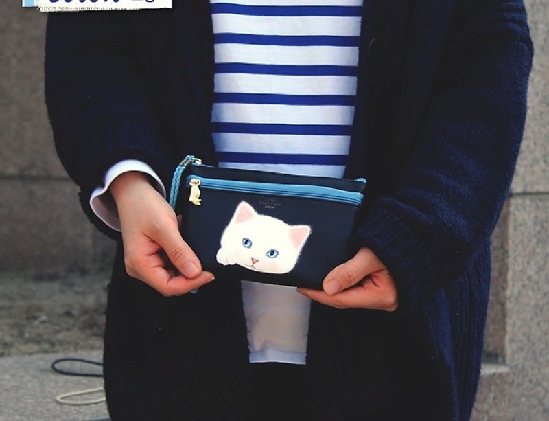 Jetoy, sweet caramel cat-purpose package _Coton (J1605301) - กระเป๋าเครื่องสำอาง - วัสดุอื่นๆ สีน้ำเงิน