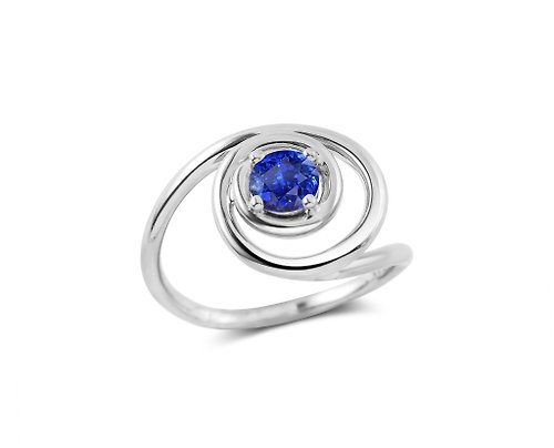 Majade Jewelry Design 藍寶石螺旋求婚戒指 14k白金獨特結婚戒指 極簡另類訂婚指環