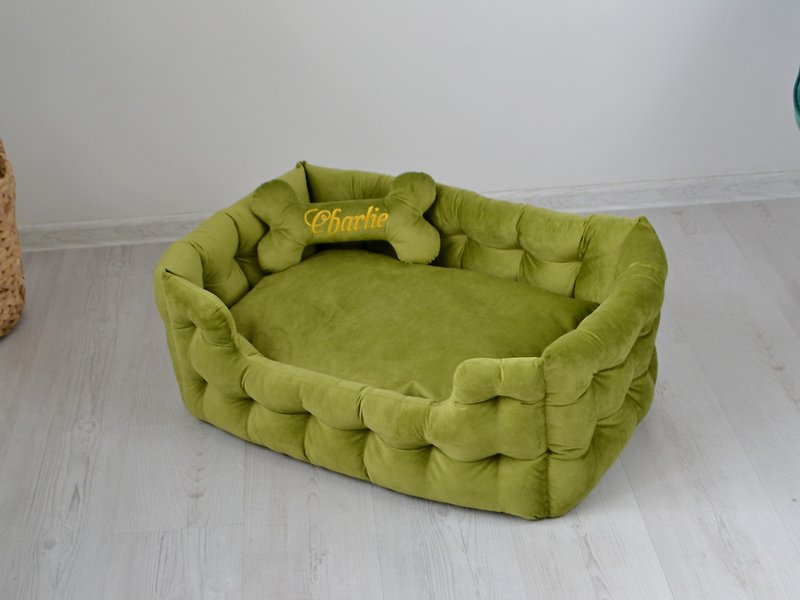 Dog Bed, Light green dog bed, elevated dog bed, Handmade Dog Bed, Large dog bed - Bedding & Cages - Other Man-Made Fibers Green