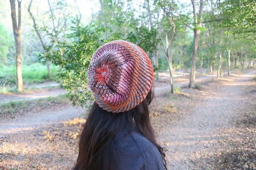 minibobi 手工編織帽-斜紋貝蕾帽--橘漸層/藍漸層/新年/禮物