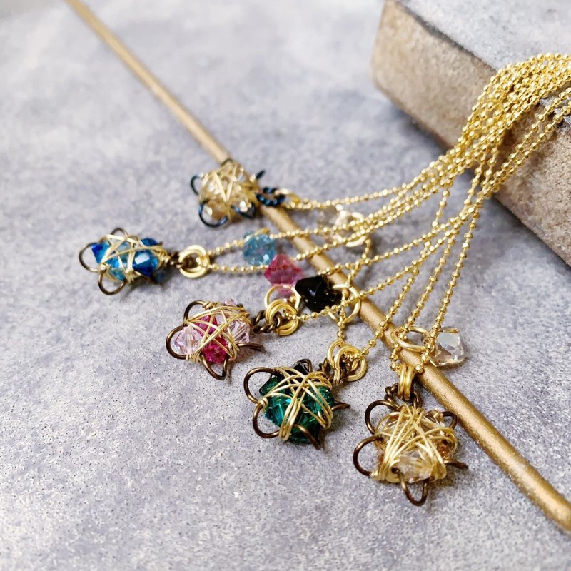 YLANG [Little Star Net] Gold Chain Style Swarovski Crystal Clavicle Necklace with Star Design, Hypoallergenic - สร้อยคอ - โลหะ หลากหลายสี