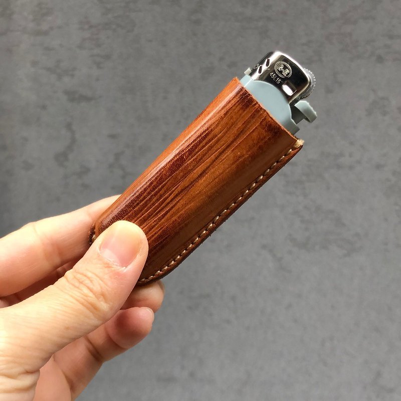 Wood grain series personalized lighter cover-vegetable tanned leather- - Other - Genuine Leather Brown